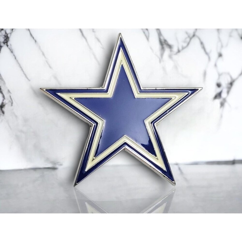 Silver Finish Metal Alloy Blue & White Enamel Star Belt Buckle